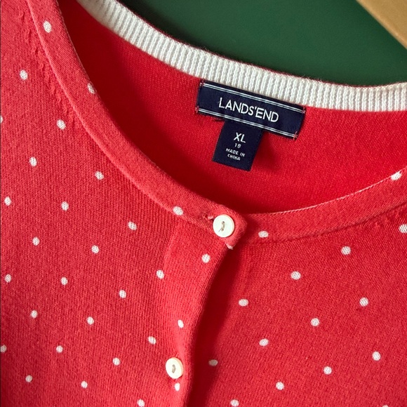 Lands' End Coral & White Polka Dot Womens XL/18 Knit Cardigan Classic Preppy - Picture 4 of 9